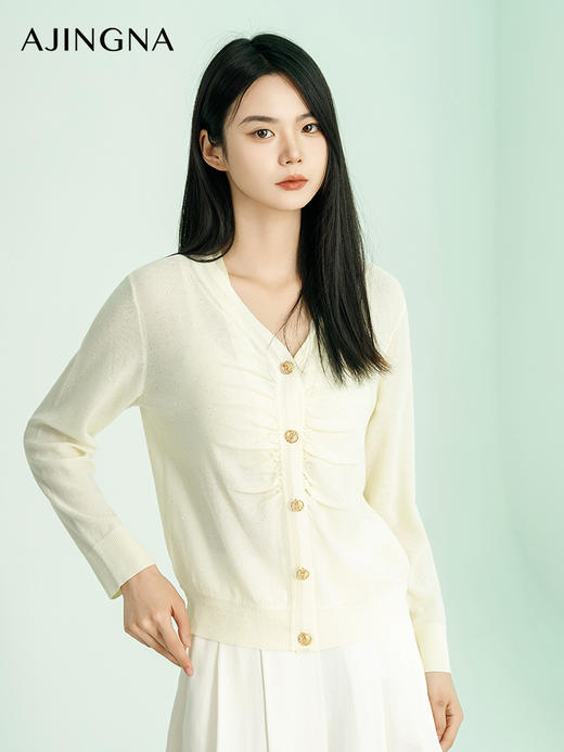 【商场同款】阿菁娜2024春季新款设计感褶皱长袖针织衫A29C301021 商品图4