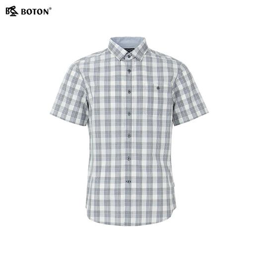 波顿男士春夏短袖灰蓝色格子衬衫高端美式休闲短袖衬衣MS036224 商品图4
