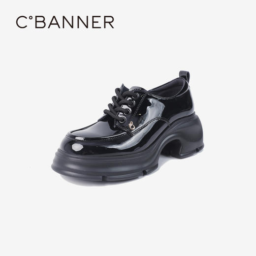 千百度牛津鞋厚底乐福鞋女款秋季增高深口JK黑色小皮鞋A24480381 商品图0