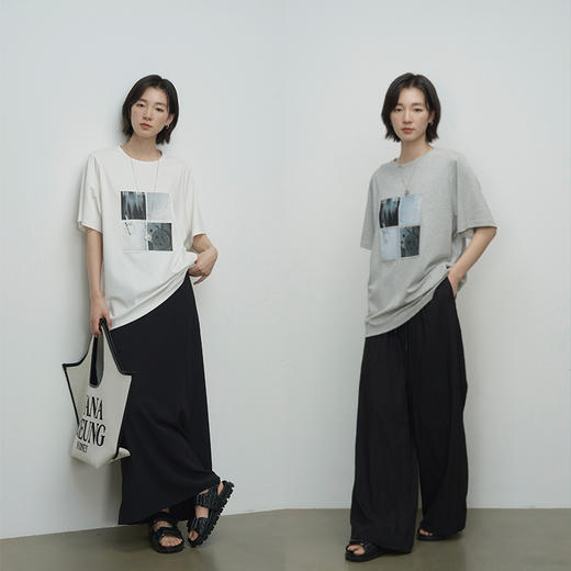 UMILAB【海港】个性鲜明细腻精棉正肩廓形热转印印花百搭T恤T675H 商品图2