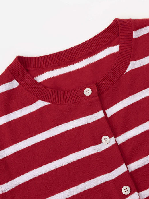 COCO ZONE "红条开衫"时尚条纹圆领长袖针织开衫单排扣上衣CC2B0970 商品图6