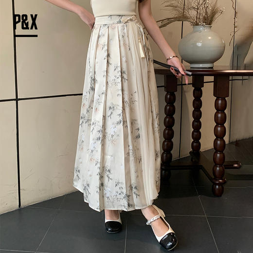 P&X设计师女装夏季碎花气质新中式国风半身长裙 824207679 花色 商品图3