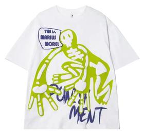 骷髅设计上衣短袖休闲情侣春夏季宽松潮流印花发泡百搭T恤