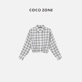COCO ZONE 通勤风麻料格纹衬衫下摆抽绳设计 23C18882
