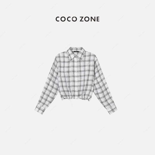 COCO ZONE 通勤风麻料格纹衬衫下摆抽绳设计 23C18882 商品图0