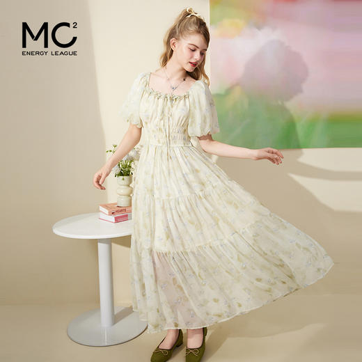 mc2一字领打揽印花长款连衣裙女装2024夏季新款时尚显白碎花裙 商品图1