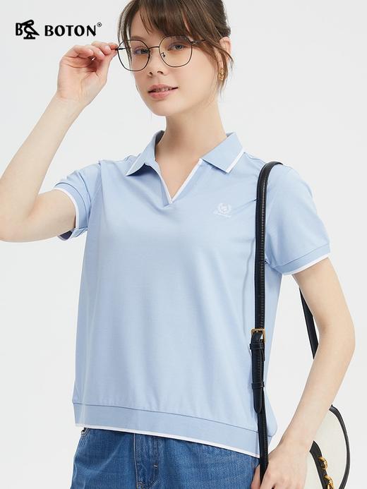 波顿夏季女士短袖高端美式休闲v领polo保罗衫短袖上衣LT316224 商品图1
