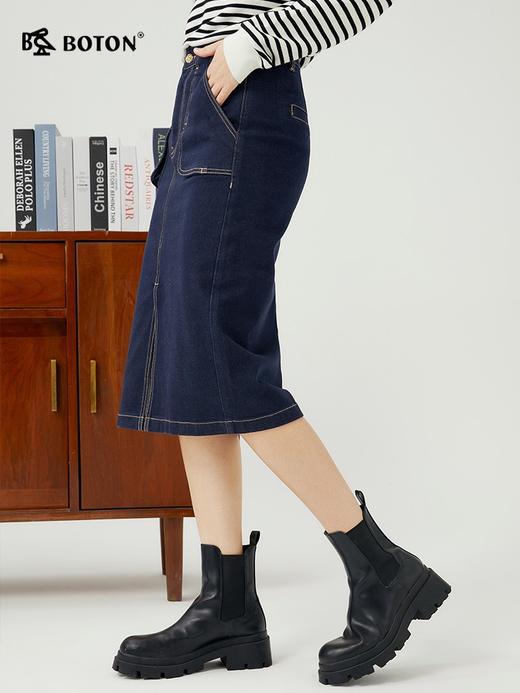 波顿高腰牛仔半身长裙女年秋季高端包臀美式复古休闲裙子LK220323 商品图4