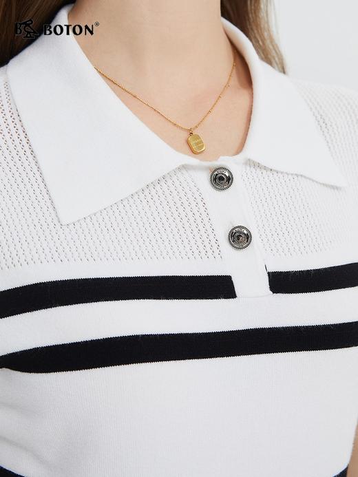 波顿女士春夏条纹T恤针织polo衫美式休闲高端短袖上衣LU108224 商品图3