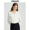 VIMAGE纬漫纪通勤OL气质V领直筒显瘦白色衬衫雪纺上衣秋新款VC2413402 商品缩略图2