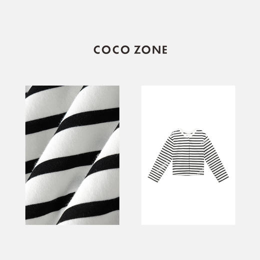 COCO ZONE "简条”100棉条纹长袖针织衫百搭圆领上衣CC2B1112 商品图2