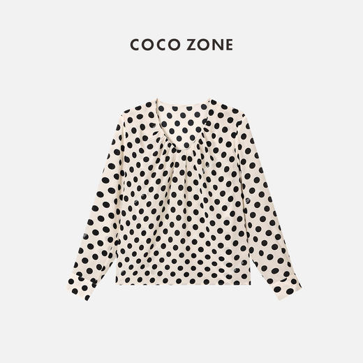 COCO ZONE 新款时尚百搭黑白波点长袖衬衣 23C18297 商品图0