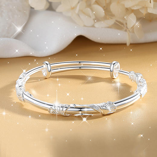 卡蒂罗/KADER 三生有杏系列 杏叶花手镯 999足银新中式杏叶造型可推拉银镯 国风古典汉服优雅灵动配饰 生日妈妈礼盒 商品图3
