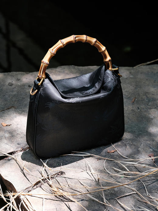 盛唐婧 |真丝香云纱竹叶纹竹节手提包（特价品.特殊商品不退不换) 商品图4