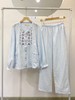 松植屋《烟淡霞》女款圆领长袖长裤家居服套装手工刺绣小花双层棉纱睡衣2024秋季新款 商品缩略图0