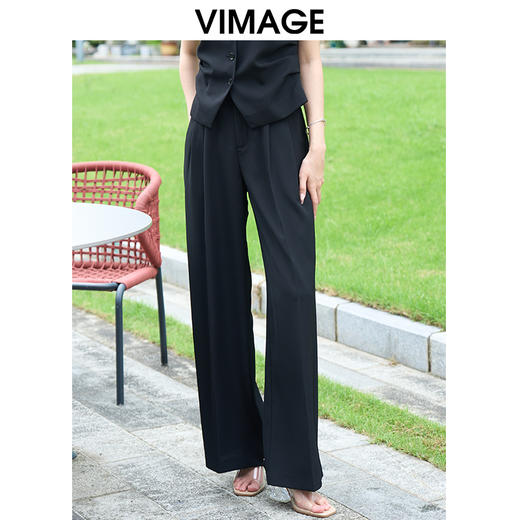 VIMAGE纬漫纪简约气质高级感高腰显瘦阔腿直筒西装裤夏季新款VB2405304 商品图4