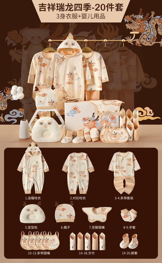 【吉祥瑞龙 初生好礼】婴儿衣服礼盒新生儿纯棉套盒套装夏刚出生龙宝宝满月见面礼物用品 商品图9