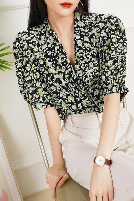 Le Malene 法式翻领碎花泡泡袖衬衫 12933 商品图4