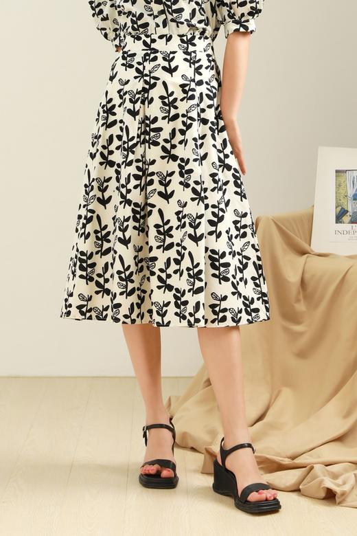 L.Fleuri 法式复古剪影印花A摆半裙 12789 商品图0