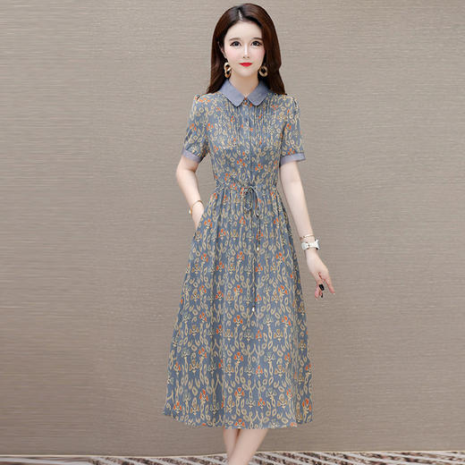 修身时尚A字裙，娃娃领短袖洋气显瘦连衣裙QYM-XQD-25B28179-L 商品图0