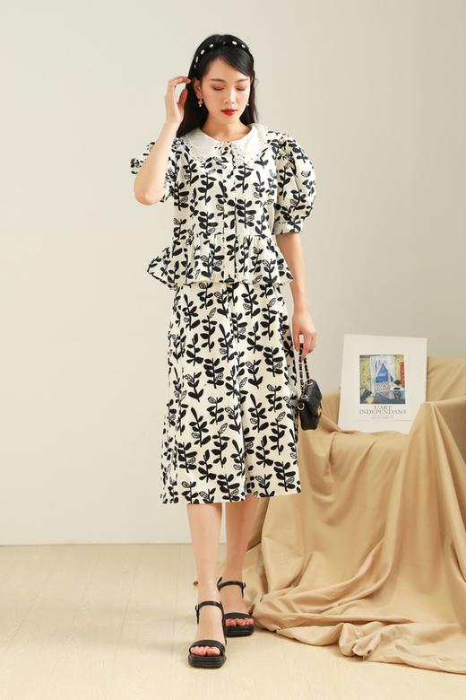 L.Fleuri 法式复古剪影印花A摆半裙 12789 商品图1