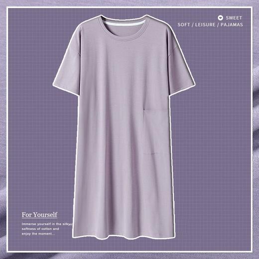 「数色可选！纯棉凉感」夏季睡衣女新款睡裙 女夏季短袖连体圆领舒适套头女士可外穿家居内衣服裙子 商品图3
