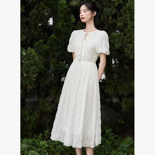 西遇法式温柔风连衣裙女夏季新款肌理感花苞袖垂感高级蛋糕裙D1040840 商品图3