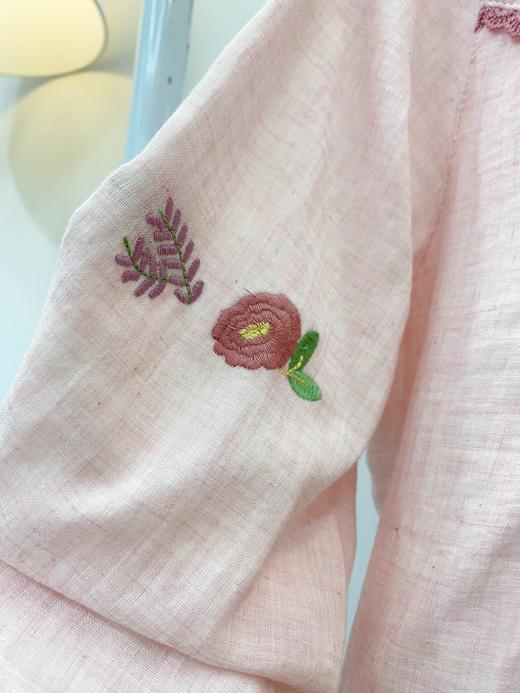 2024新款松植屋《花簇》女款色纺纱布圆领长袖长裤套装手工刺绣小花双层纱纯棉睡衣家居服 商品图4