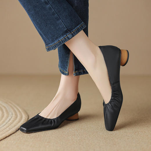 【预售5天】韩版里外真皮简约通勤超软舒适浅口方头工作女鞋YS&9623-1 商品图3