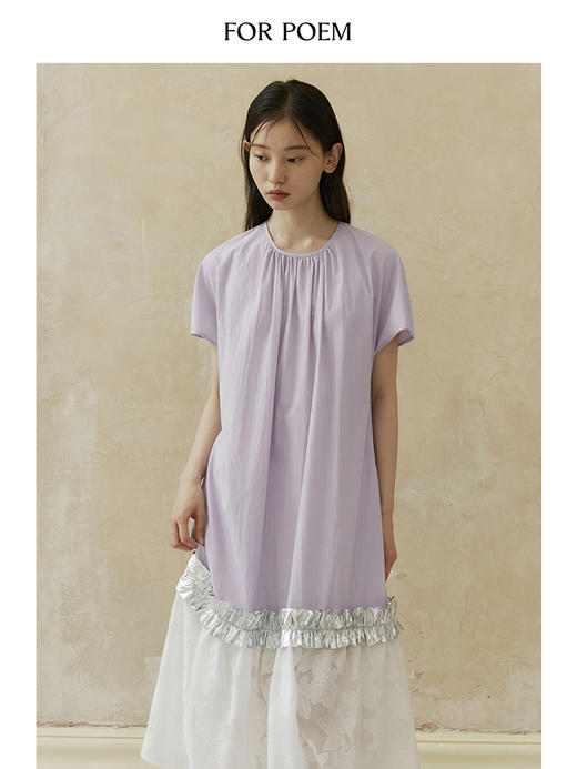 【会员周一口价】ForPoem 现货 24/SS原创设计夏季金属花边蕾丝拼接撞色圆领短袖连衣裙 商品图3