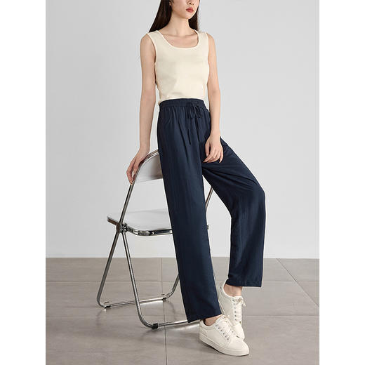 【专属特价】熙世界皱感松紧腰阔腿山本裤薄款夏季新款宽松九分休闲直筒裤子 商品图2