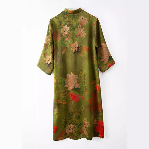 重磅缎面香云纱花萝中式复古旗袍裙，国风立领真丝连衣裙YSCL045 商品图4