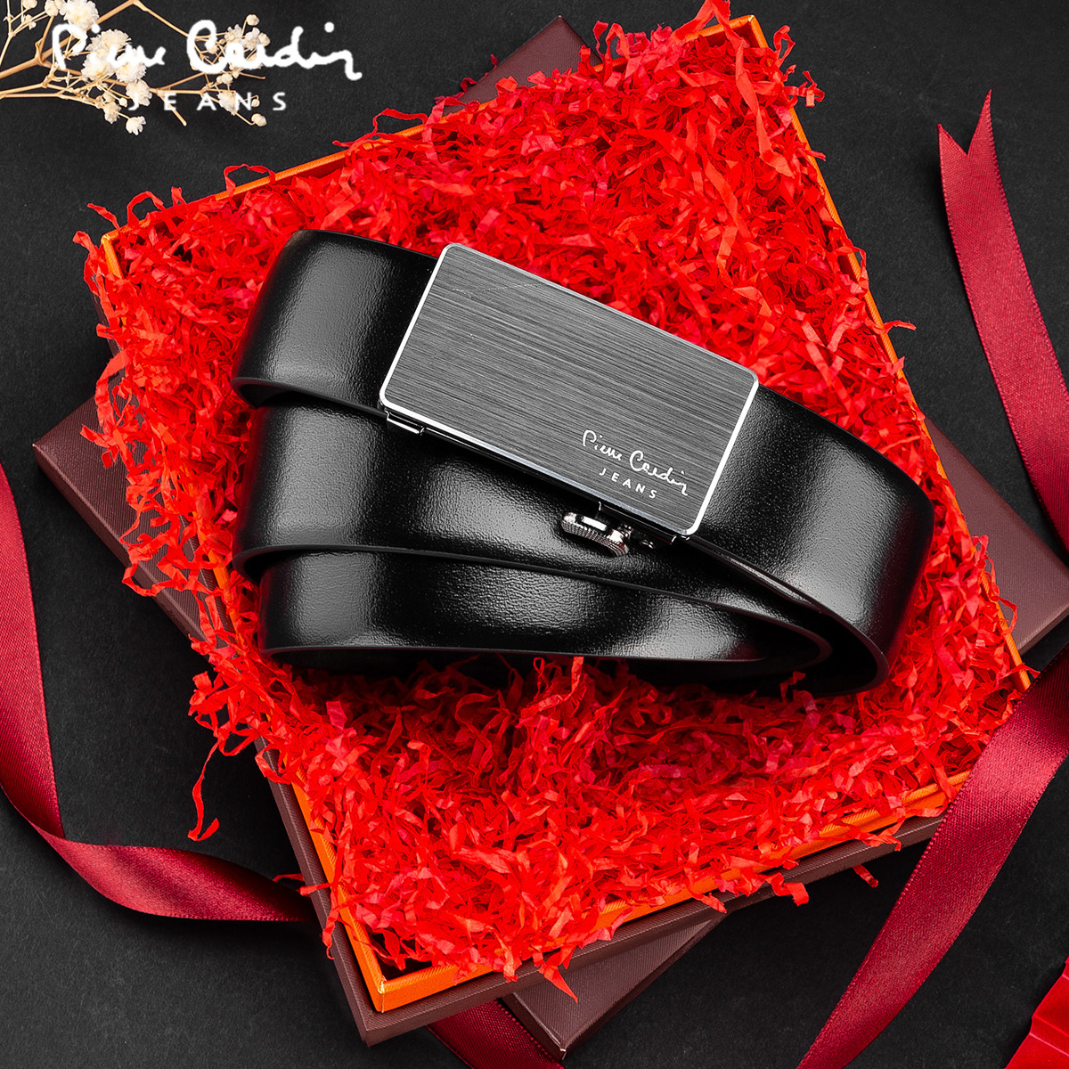 皮尔卡丹正品皮带男头层牛皮都市时尚腰带合金自动扣裤腰带商务牛皮裤带