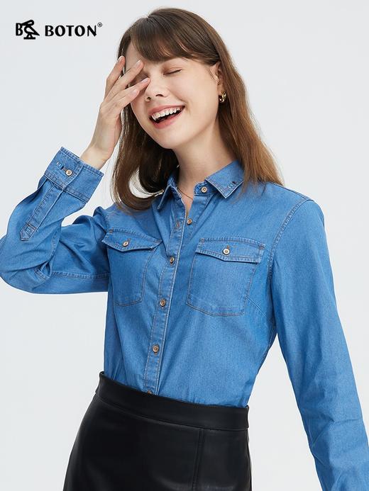 波顿女士工装风天丝牛仔长袖春夏衬衫美式休闲高端衬衣LS002124 商品图1