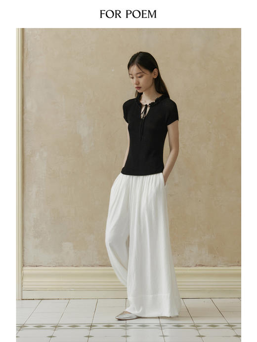 ForPoem 现货 24/SS原创设计夏季立体花边系带修身针织短袖上衣 商品图3