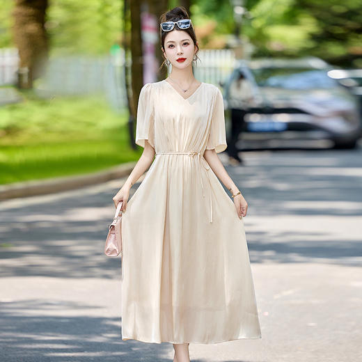 HR WZ880819气质时尚简约大方v领收腰显瘦连衣裙 商品图1