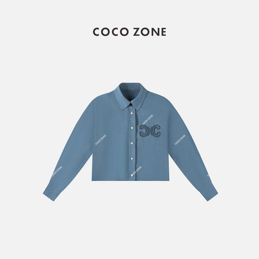 COCO ZONE 百搭长袖衬衣polo领刺绣正肩上衣 23C18997 商品图0