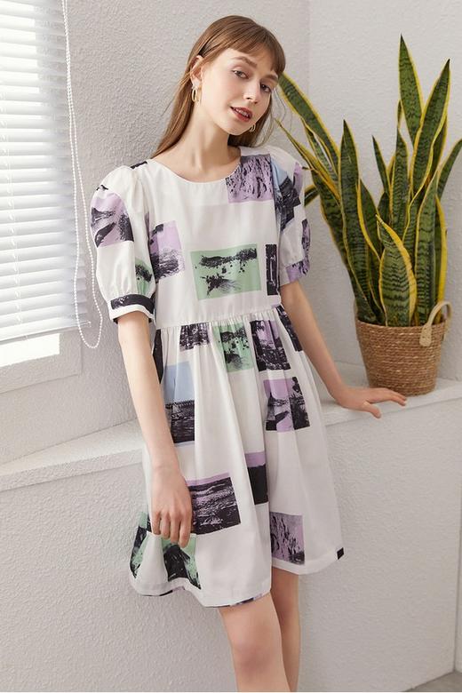 Y.SING衣香丽影 泡泡袖印花连衣裙 12470 商品图1