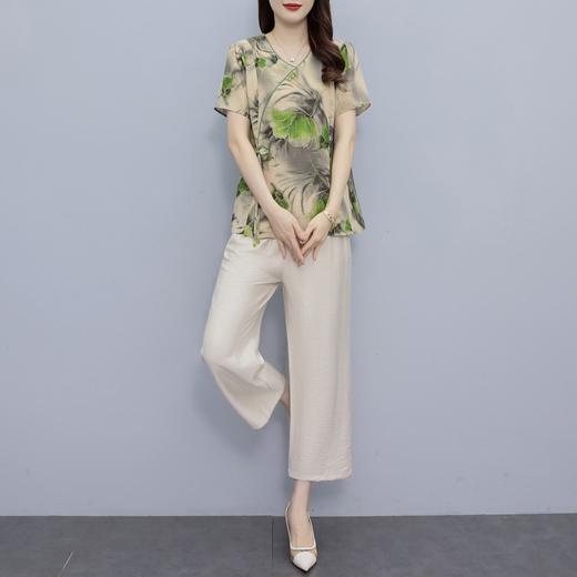 薄款短袖上衣阔腿裤两件套妈妈套装YH 商品图3