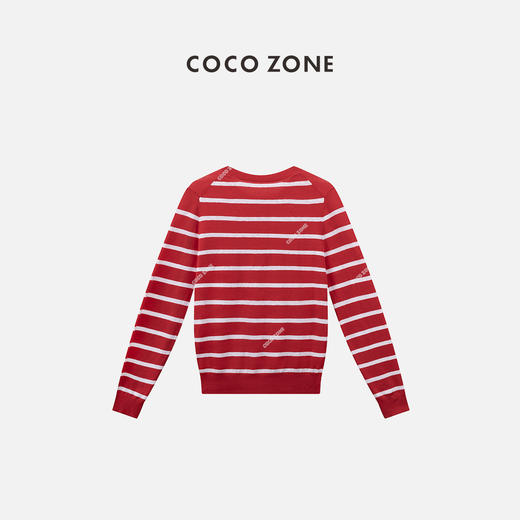COCO ZONE "红条开衫"时尚条纹圆领长袖针织开衫单排扣上衣CC2B0970 商品图3