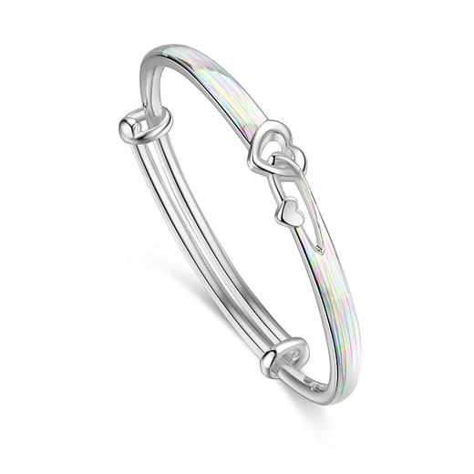 卡蒂罗/KADER 心环相扣手镯 999足银七彩经典爱心造型环扣设计可推拉银镯 简约浪漫百搭吸睛配饰 闺蜜同款送女友 商品图1