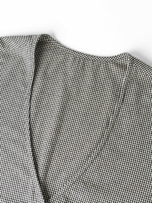 COCO ZONE "格系"复古格纹V领单排扣衬衫长袖休闲上衣CC2B1168 商品图4