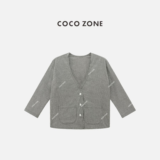 COCO ZONE "格系"复古格纹V领单排扣衬衫长袖休闲上衣CC2B1168 商品图0