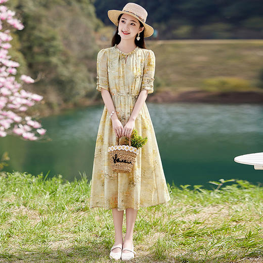 端庄法式时尚气质，收腰显瘦印花长款裙HR-MLJL88002 商品图3