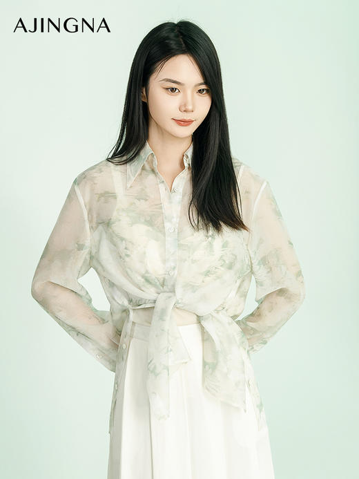 【商场同款】阿菁娜2024夏季新款印花宽松时髦衬衫A29X109010 商品图2