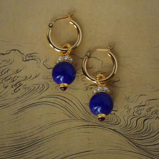 龢盒原创 克莱因蓝的夏夜 老矿青金石耳坠 耳环 商品图2