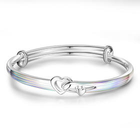 卡蒂罗/KADER 心环相扣手镯 999足银七彩经典爱心造型环扣设计可推拉银镯 简约浪漫百搭吸睛配饰 闺蜜同款送女友