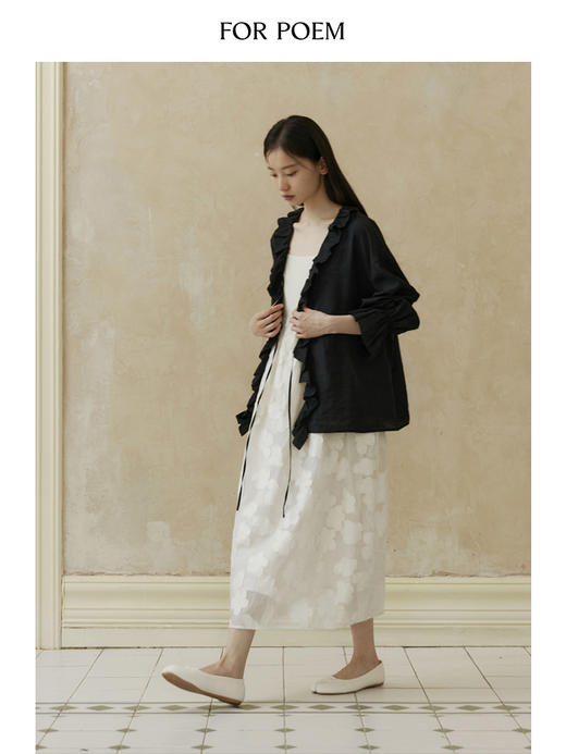 ForPoem 现货 24/SS原创设计醋酸浪漫抽褶荷叶边系带轻薄衬衫防晒衫 商品图4