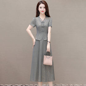 中式盘扣连衣裙，假两件洋气中长裙QYM-KED-H1805-Y
