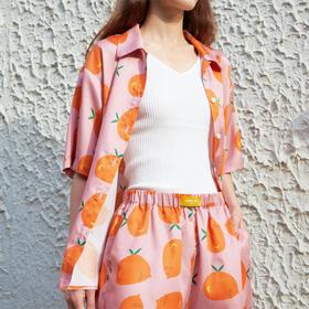 LNM月亮宝藏 大橘子猫系列印花莱赛尔缎短袖睡衣家居服套装